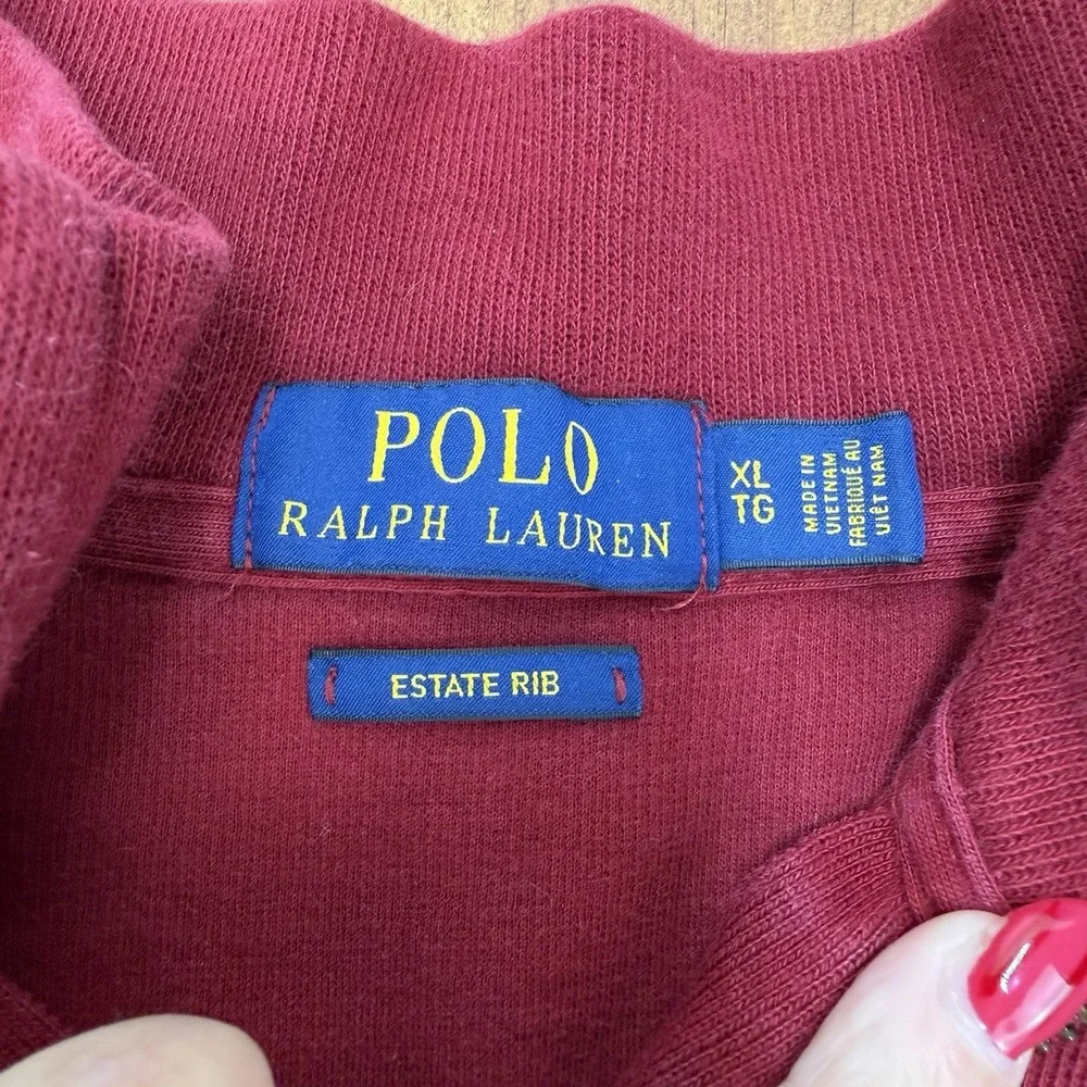 Polo Ralph Lauren Sweater Mens XL Red Knit Cotton 1/4 Zip Long Sleeve Classic*